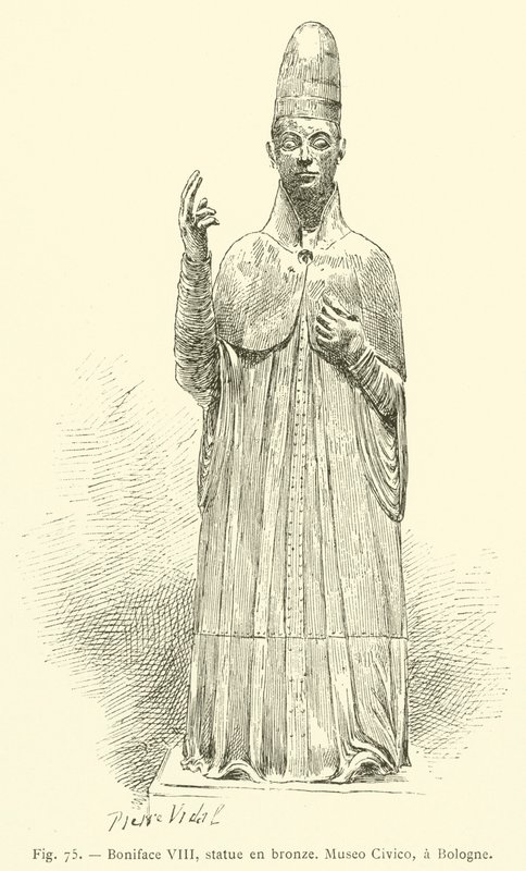 Bonifácio VIII, estátua em bronze, Museo Civico, em Bologne (gravura) de French School