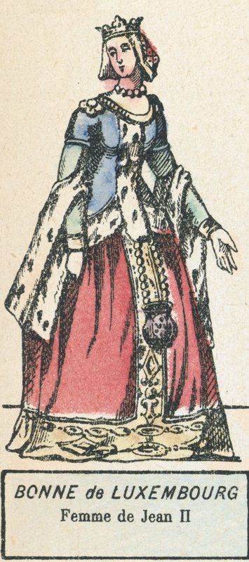 Bonne de Luxembourg, Esposa de João II (gravura a cores) de French School