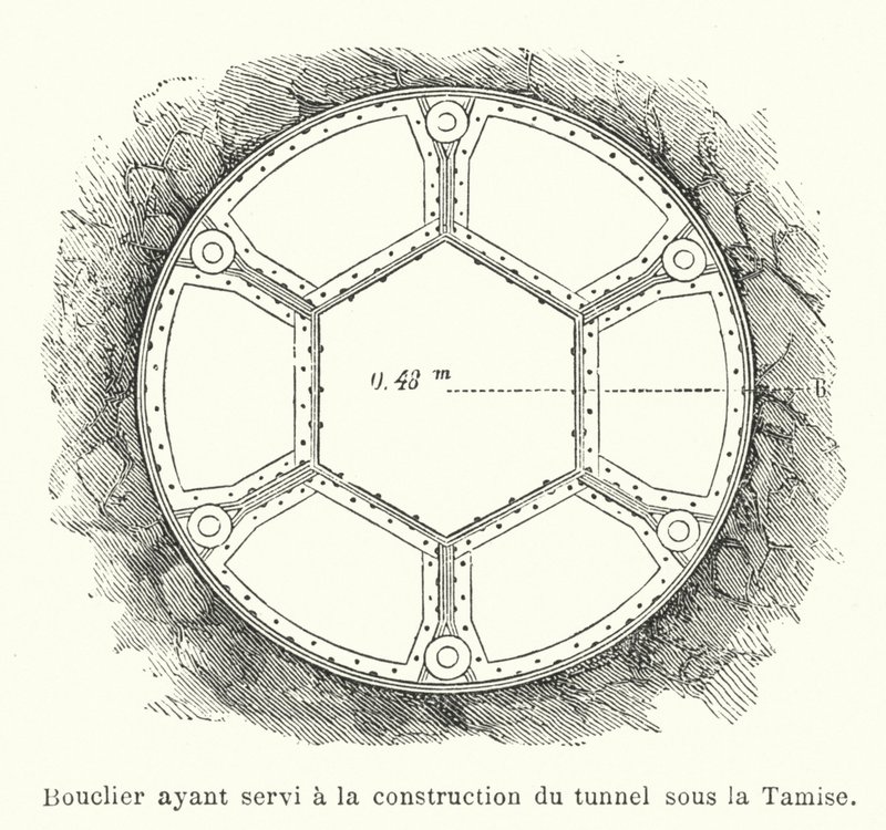 Escudo utilizado para a construção do túnel sob o Tamisa (gravura) de French School