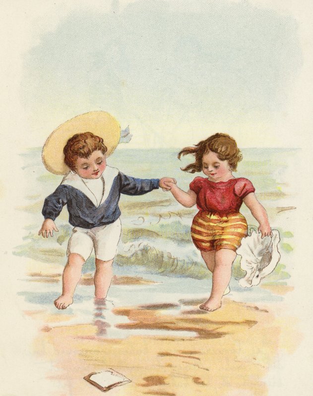 Menino menina, tocando, praia de French School