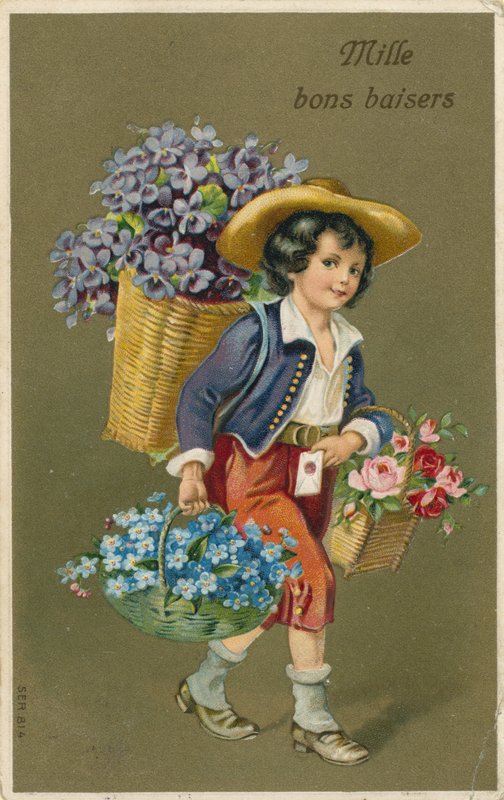Menino, carregar, flores de French School