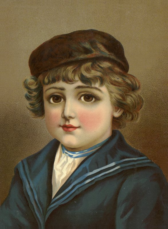 Rapaz, com grandes olhos castanhos, em fato de marinheiro de French School