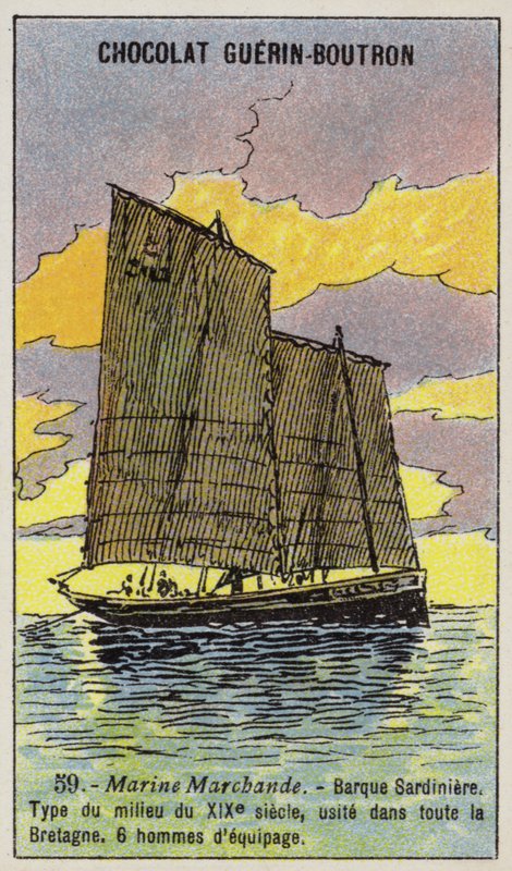 Barco de pesca da sardinha bretã, meados do século XIX (chromolitho) de French School