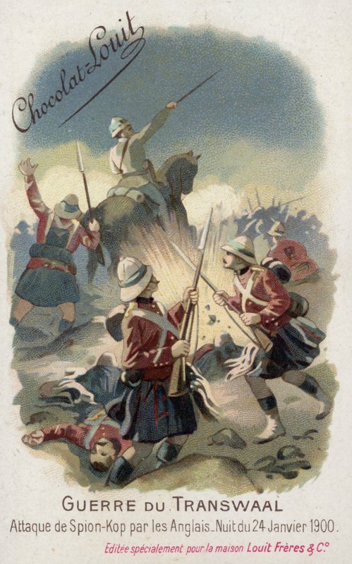 Tropas britânicas atacam o Spion Kop na noite de 24 de Janeiro de 1900 (chromolitho) de French School