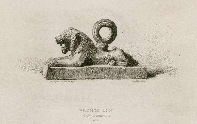 Leão de bronze, de Khorsabad, Louvre (gravura) de French School
