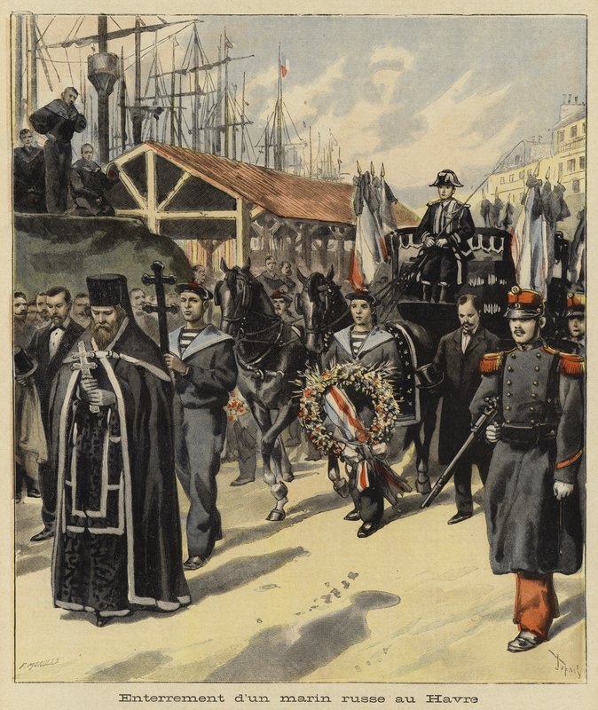 Enterro de um marinheiro russo em Le Havre, França, 1897 de French School