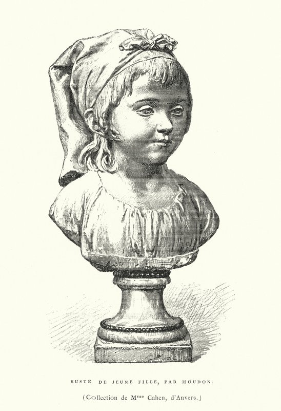 Busto de uma jovem, pelo escultor francês Jean-Antoine Houdon, no final do século XVIII ou início do século XIX (gravura) de French School