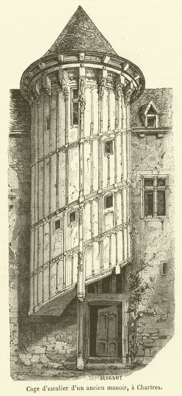 Escadaria de uma velha casa senhorial, em Chartres (gravura) de French School