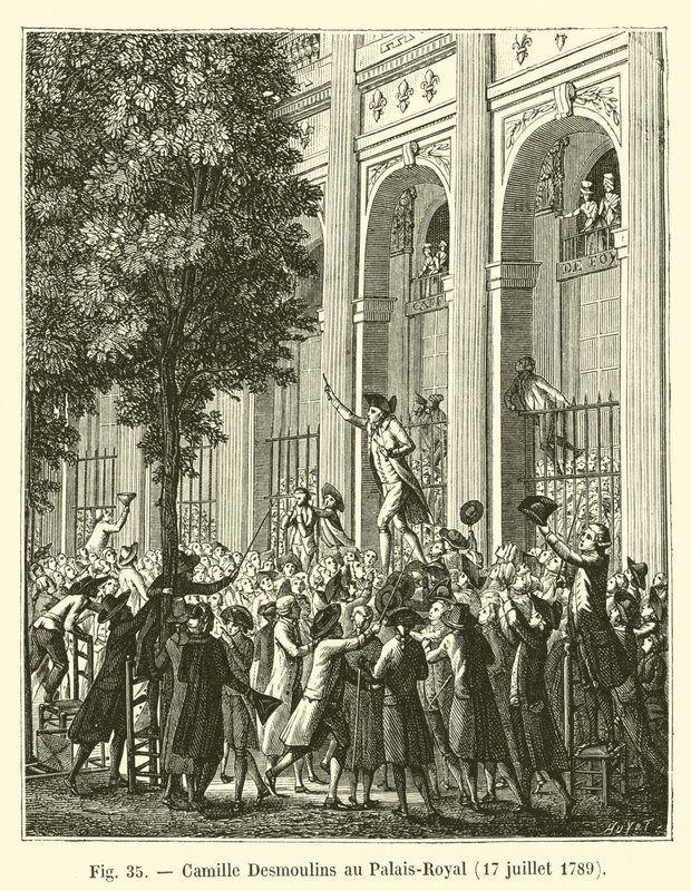 Camille Desmoulins no Palais Royal, 17 de julho de 1789 de French School