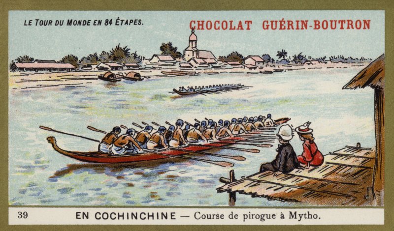 Corrida de canoa em Mytho, Cochinchina (chromolitho) de French School