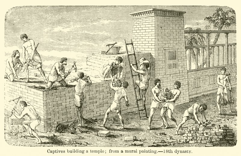 Cativos construindo um templo; a partir de uma pintura mural de French School