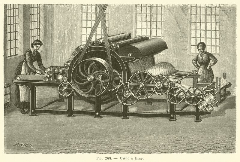 Carde a laine (gravura) de French School