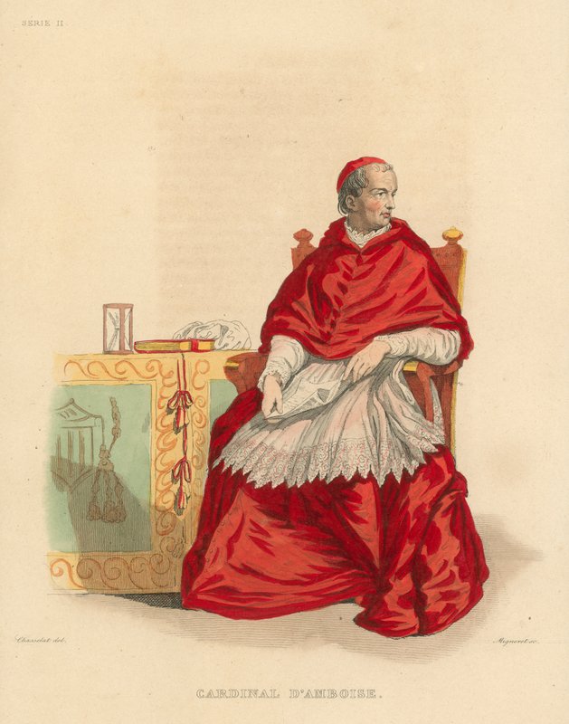 Cardeal de Amboise (gravura a cores) de French School