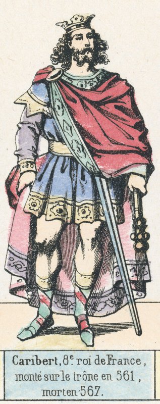 Caribert, 8º rei da França, ascendeu ao trono em 561, morreu em 567 (gravura colorida) de French School