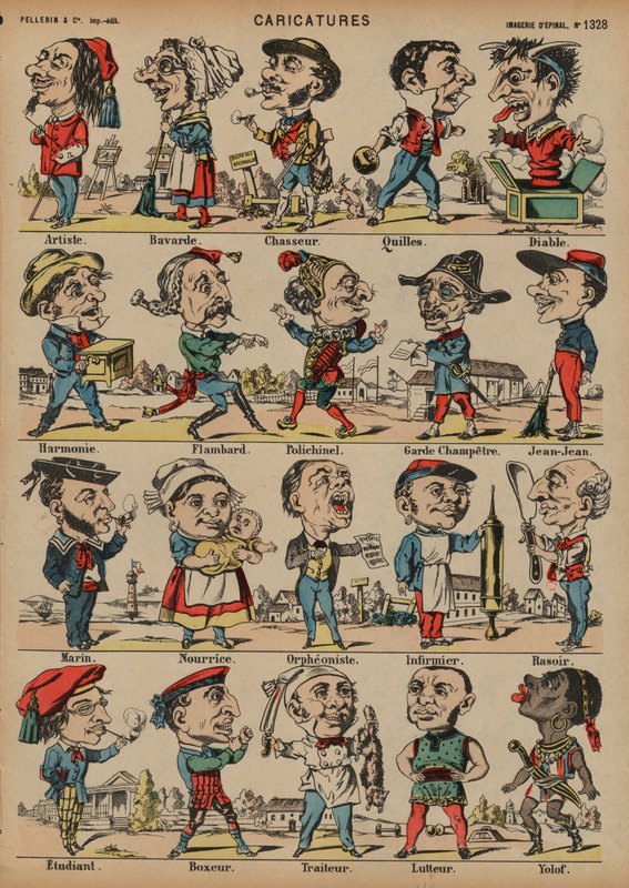 Caricaturas (gravura a cores) de French School
