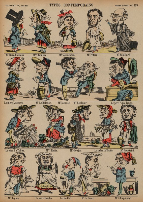 Caricaturas (gravura a cores) de French School