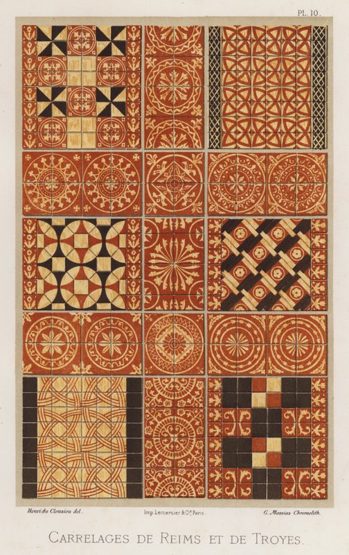 Azulejos de Reims e Troyes (cor litho) de French School