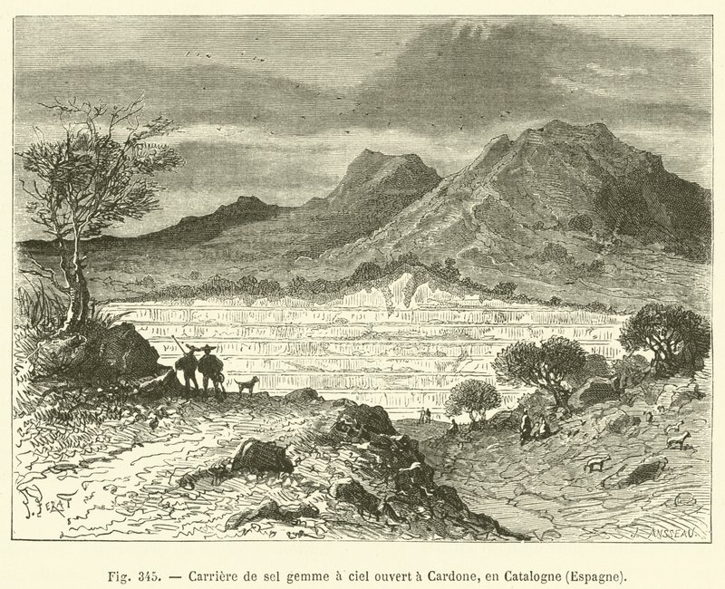 Pedreira de sal de rocha a céu aberto em Cardone, Catalunha, Espanha (gravação) de French School