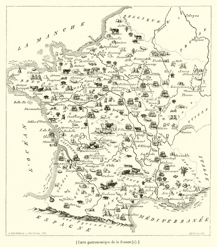 Mapa gastronómico da França (gravura) de French School