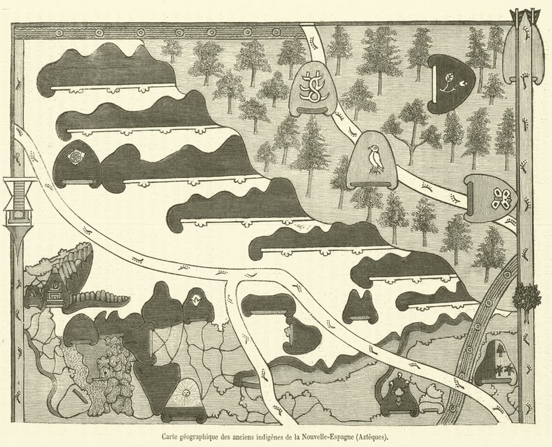 Mapa geográfico dos antigos nativos da Nova Espanha, astecas (gravura) de French School