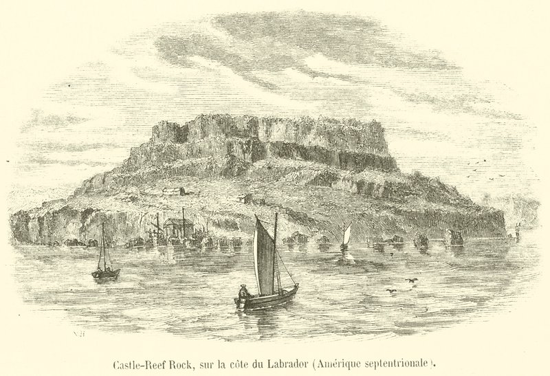 Rocha do Castelo-Reef, na costa do Labrador, América do Norte (gravura) de French School