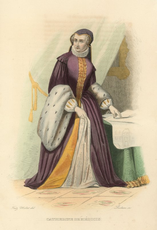 Catherine de Medicis (gravura a cores) de French School