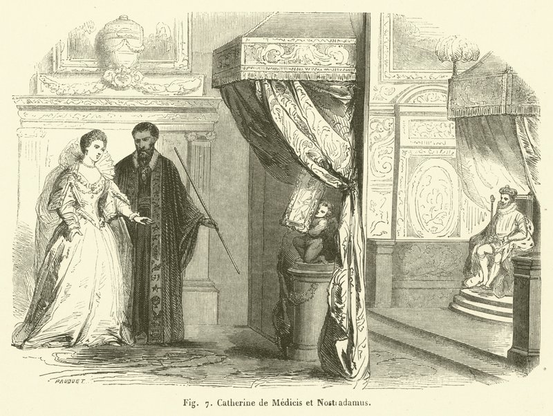 Catherine de Medicis et Nostradamus (gravura) de French School