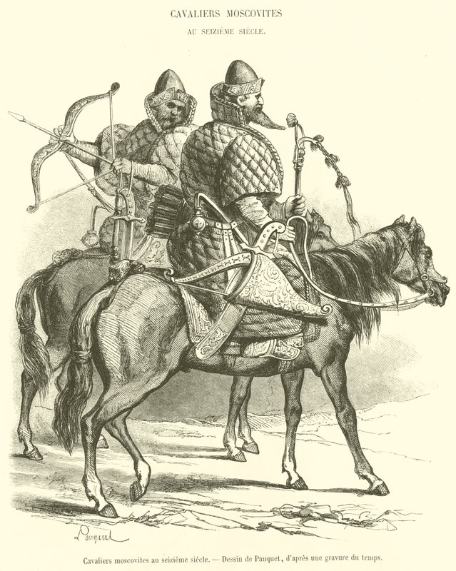 Os cavaleiros moscovitas do século XVI (gravura) de French School