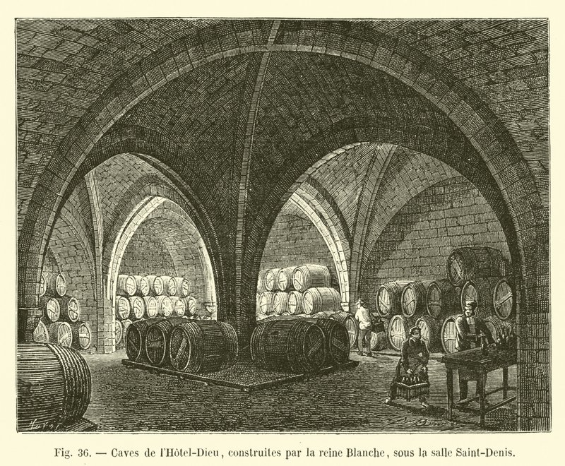 Caves do Hotel-Dieu, construído pela rainha Blanche, sob a sala Saint-Denis de French School