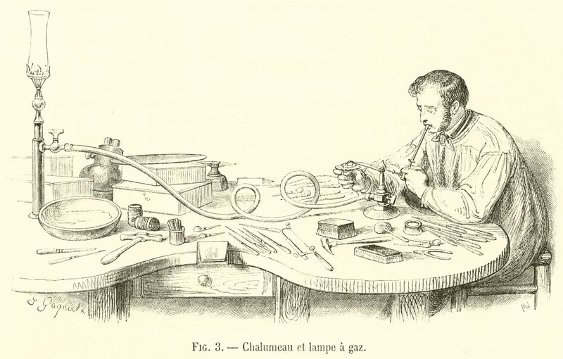 Tocha e lâmpada a gás (gravação) de French School