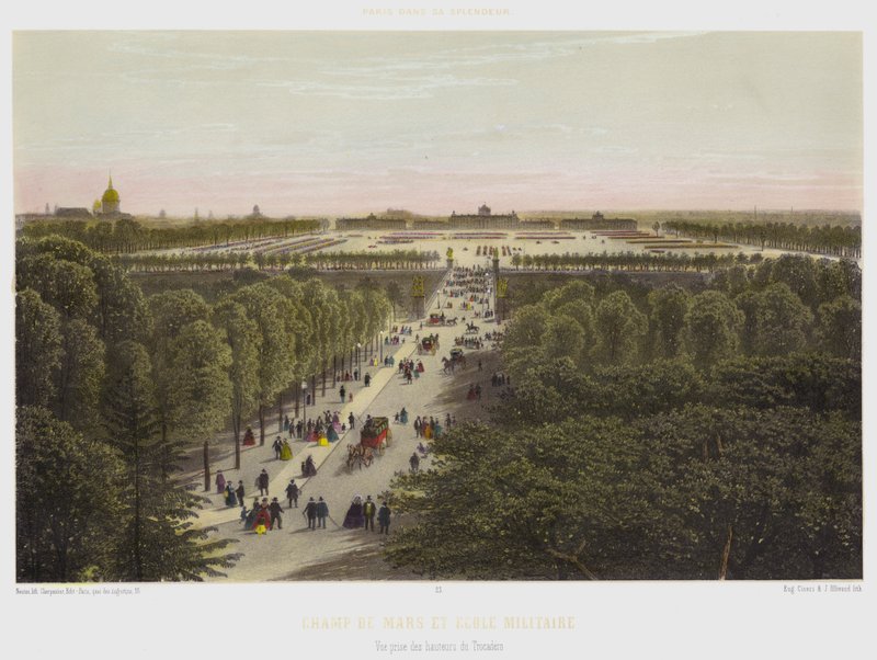 Champ De Mars E Ecole Militaire, Vista do Trocadero (cor litho) de French School