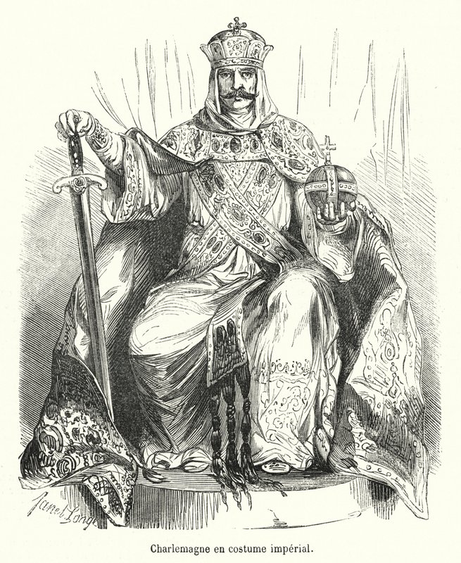Carlos Magno em traje imperial (gravura) de French School