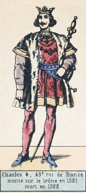 Carlos 4, 49º rei da França, ascendeu ao trono em 1321, morreu em 1328 (gravura colorida) de French School