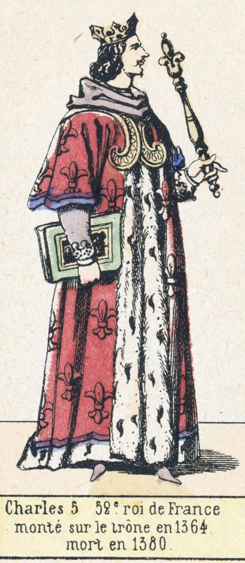 Carlos 5, 52º rei da França, subiu ao trono em 1364, morreu em 1380 (gravura colorida) de French School