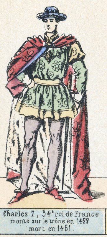 Carlos 7, 54º rei da França, ascendeu ao trono em 1422, morreu em 1461 (gravura colorida) de French School