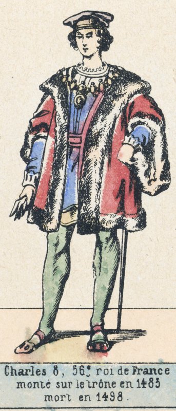 Carlos 8, 56º rei de França, ascendeu ao trono em 1483, morreu em 1498 (gravura colorida) de French School