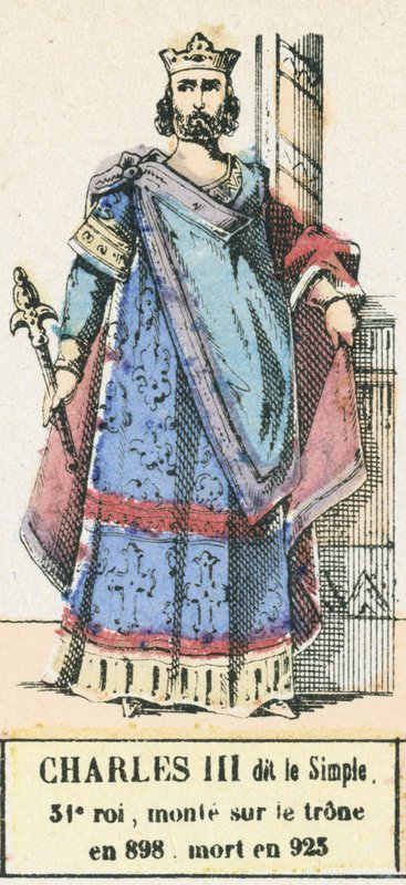Carlos III o Simples, 31º rei, subiu ao trono em 898, morreu em 923 (gravura colorida) de French School