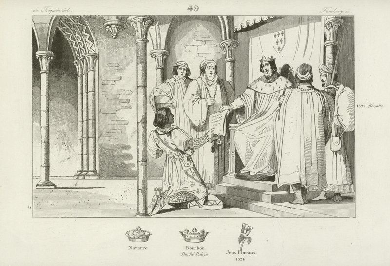 Carlos IV da França fazendo Louis, conde de Clermont-en Beauvaisis, duque de Bourbon, 1327 de French School
