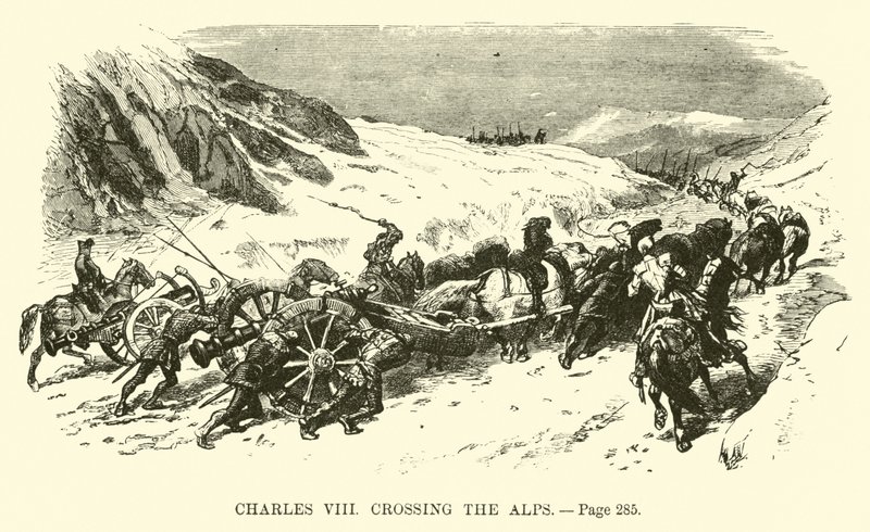 Carlos VIII cruzando os Alpes de French School