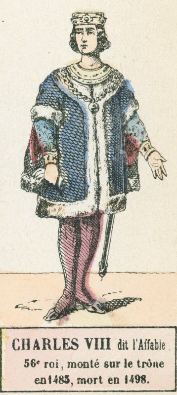Carlos VIII, conhecido como o Afável, 56º rei, subiu ao trono em 1483, morreu em 1498 (gravura colorida) de French School