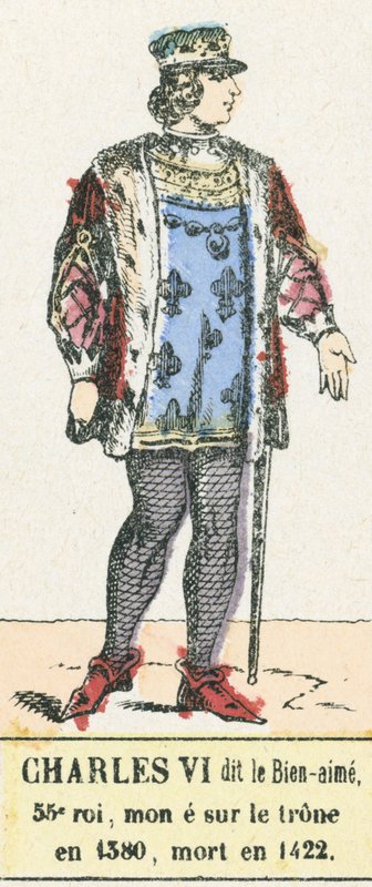 Carlos VI, chamado o Amado, 53º rei, subiu ao trono em 1380, morreu em 1422 (gravura colorida) de French School