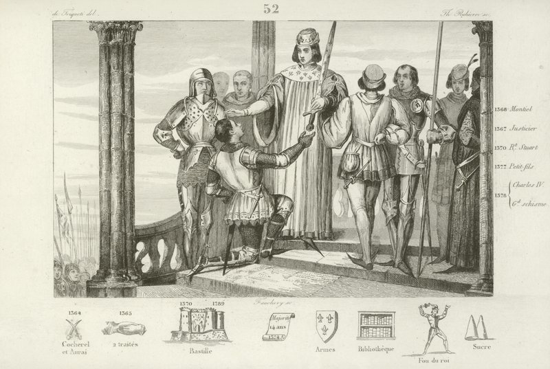 Charles V da França oferecendo Bertrand Duguesclin a espada de Constable da França de French School