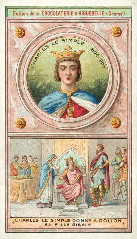 Charles the Simple dando sua filha Gisele a Rollo da Normandia em casamento, 911 (chromolitho) de French School