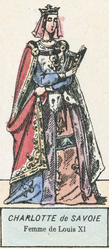 Charlotte de Sabóia, Esposa de Luís XI (gravura a cores) de French School