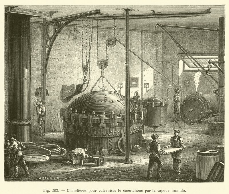 Caldeiras para vulcanização de borracha por vapor úmido (gravura) de French School