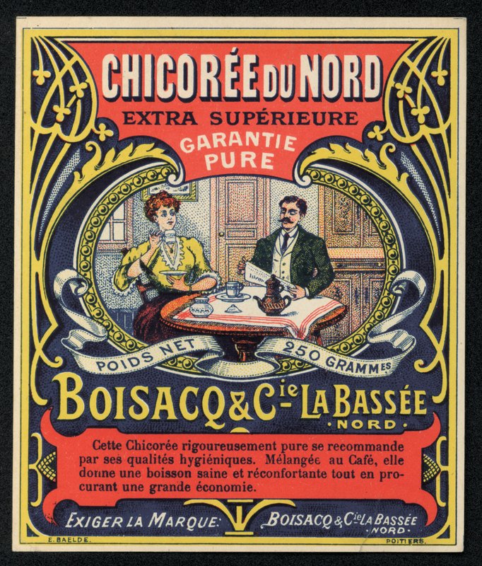 Chicoree du Nord, Boisacq e Cie la Bassee, anúncio (lito a cores) de French School