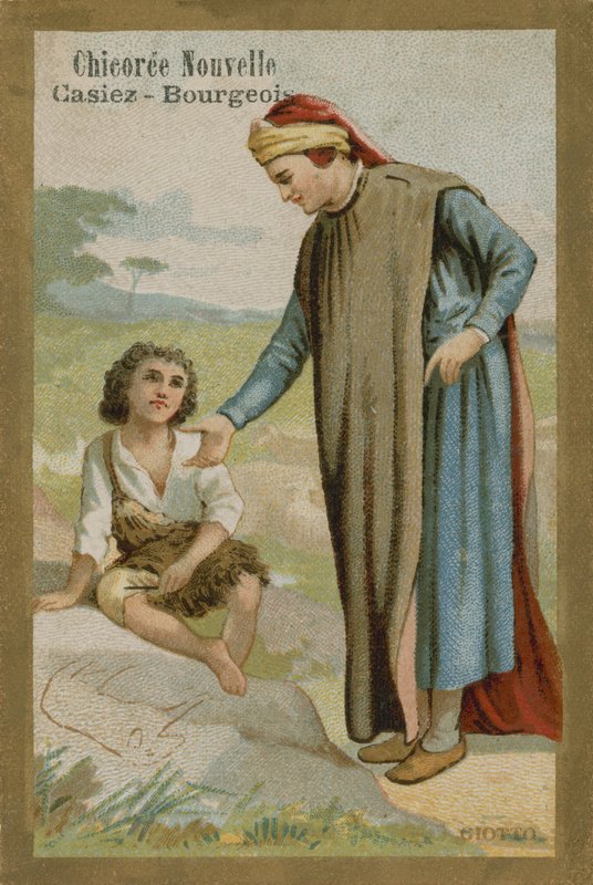 Chicoree nouvelle trade card, Cimabue descobrindo Giotto de French School