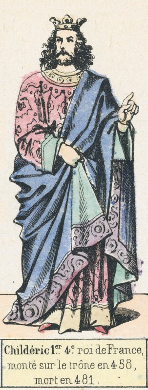 Childeric I, 4º rei da França, ascendeu ao trono em 458, morreu em 481 (gravura colorida) de French School