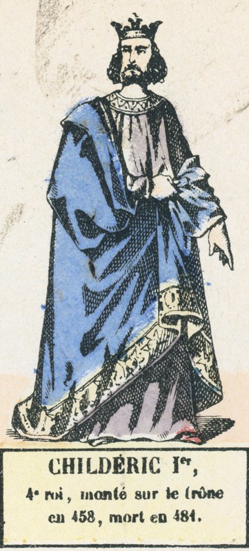 Childeric I, 4º rei, ascendeu ao trono em 458, morreu em 481 (gravura colorida) de French School