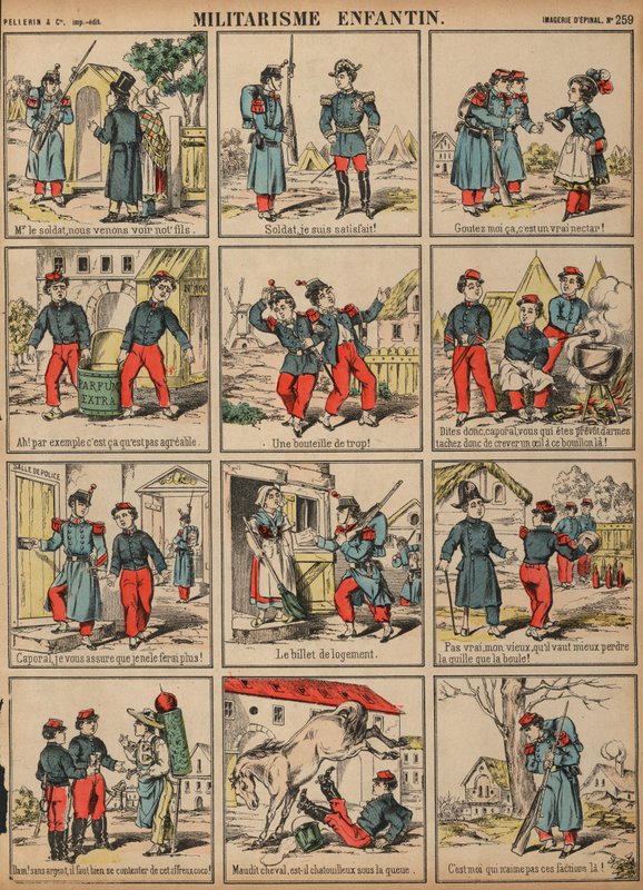 Militarismo infantil (gravura colorida) de French School